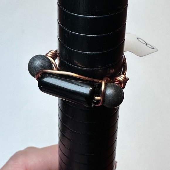 Obsidian and Labradorite ring hand made copper - Picture 2 of 5